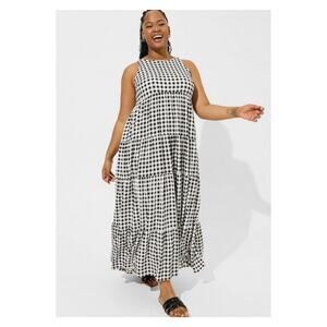 Torrid Black Gingham Gauze Halter Tiered Maxi Dress Sz.3 NWT
